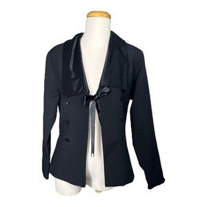 Vintage 80s R’ Co. Tuxedo JacketTie Front  Satin Collar  Made in USA Black Sz M